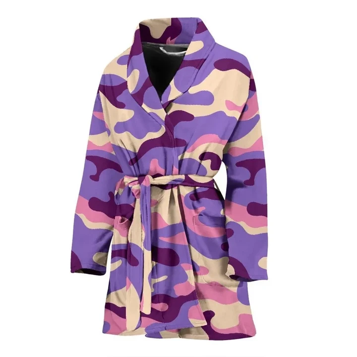 Cute Pastel Purple Camouflage Satin Bathrobe Fleece Bathrobe