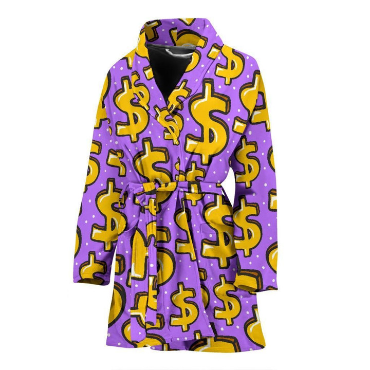 Purple Money Dollar Polka Dot Satin Bathrobe Fleece Bathrobe
