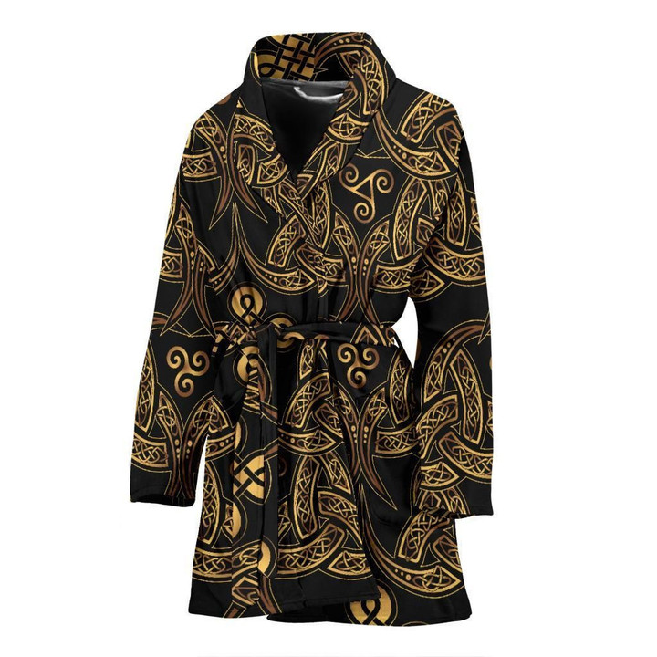 Celtic Knot Gold Design Themed Satin Bathrobe Fleece Bathrobe