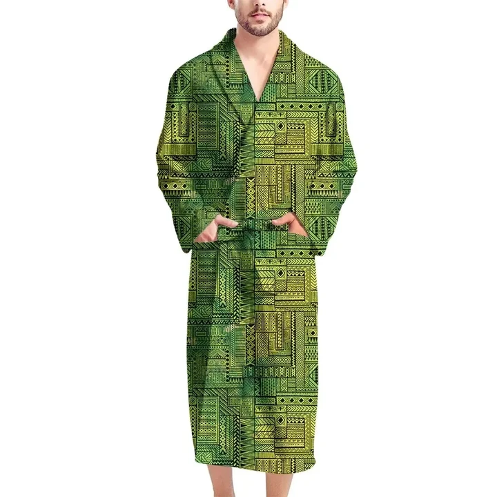 Green And Black African Ethnic Pattern Satin Bathrobe Fleece Bathrobe