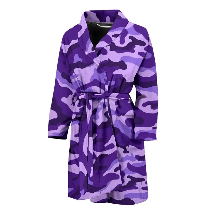 Purple Camouflage Art Satin Bathrobe Fleece Bathrobe