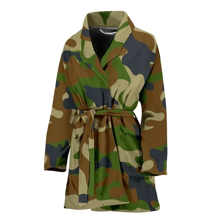 Military Green Camouflage Cool Design Satin Bathrobe Fleece Bathrobe