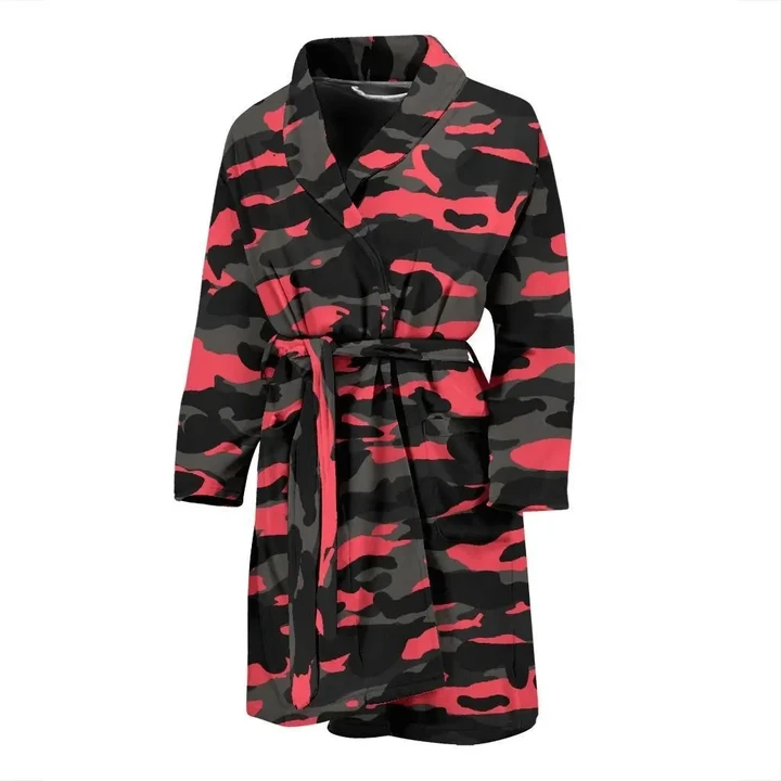 Black And Pink Camouflage Theme Satin Bathrobe Fleece Bathrobe