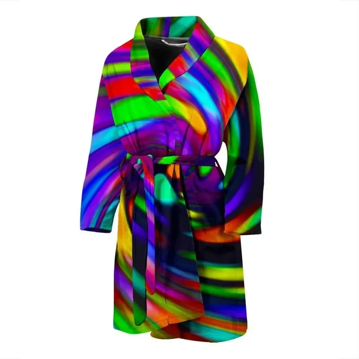 Colorful Spiral Trippy Illusion Satin Bathrobe Fleece Bathrobe