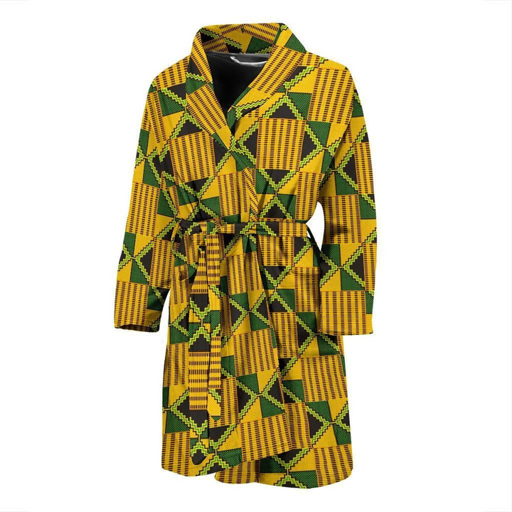 Yellow And Green African Kente Satin Bathrobe Fleece Bathrobe