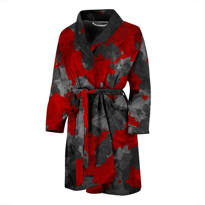 Black And Red Camouflage Smokey Satin Bathrobe Fleece Bathrobe