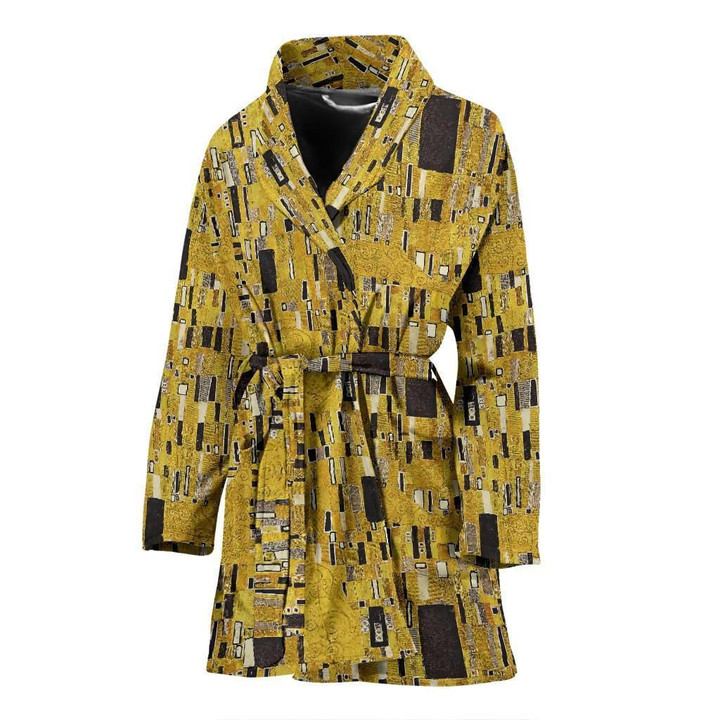 Classic Klimt Gold And Black Satin Bathrobe Fleece Bathrobe
