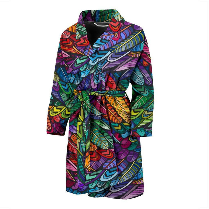 Feather Multicolor Art Design Satin Bathrobe Fleece Bathrobe