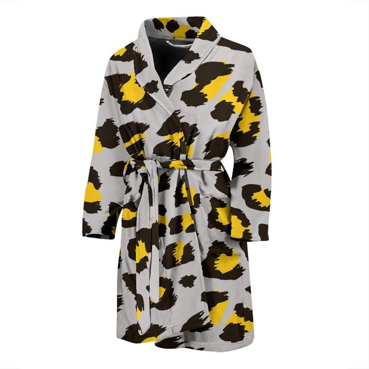 Gray And Yellow Leopard Skin Grey Pattern Satin Bathrobe Fleece Bathrobe
