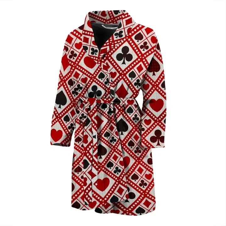Casino Cards Suits Black And Red Pattern Satin Bathrobe Fleece Bathrobe