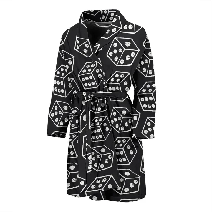 Dice Theme Black And White Pattern Satin Bathrobe Fleece Bathrobe