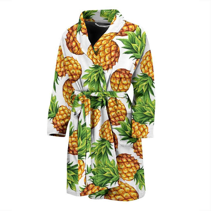 Pineapples Design Orange And Green Pattern Satin Bathrobe Fleece Bathrobe