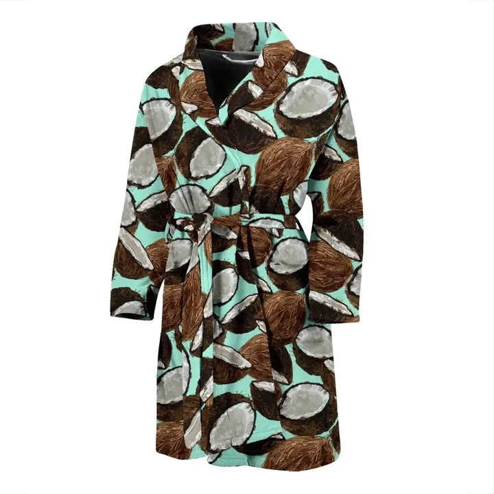 Coconut Retro Design On Green Pattern Satin Bathrobe Fleece Bathrobe