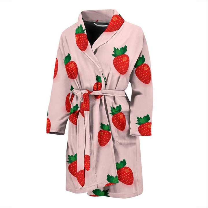 Beautiful Strawberry On Pink Pattern Satin Bathrobe Fleece Bathrobe