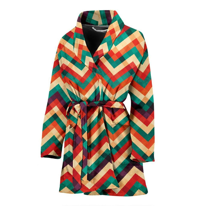 Zigzag Chevron Colorful Pattern Satin Bathrobe Fleece Bathrobe