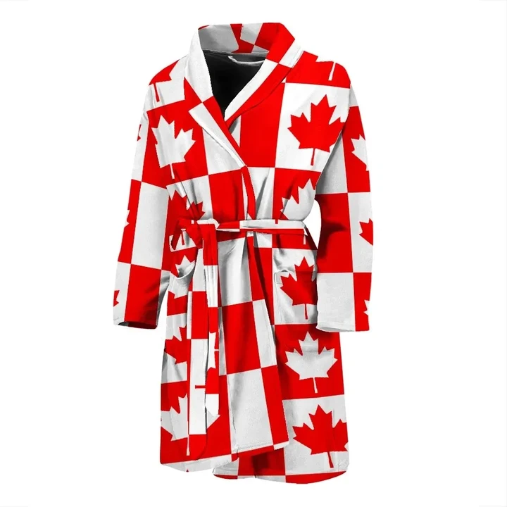 Canada Flag With Red Leaf Pattern Satin Bathrobe Fleece Bathrobe