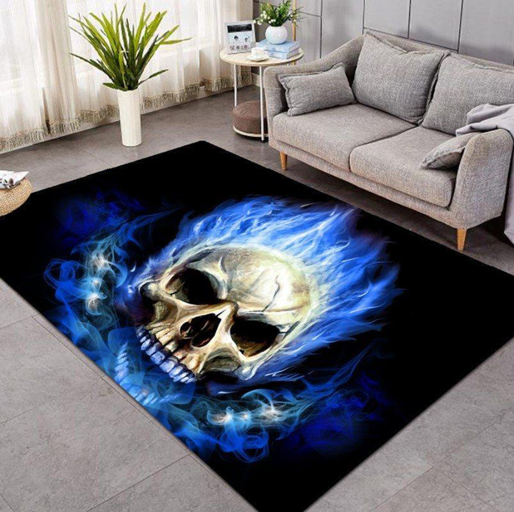 Skull Flame Area Rug Room Carpet Custom Area Floor Home Decor