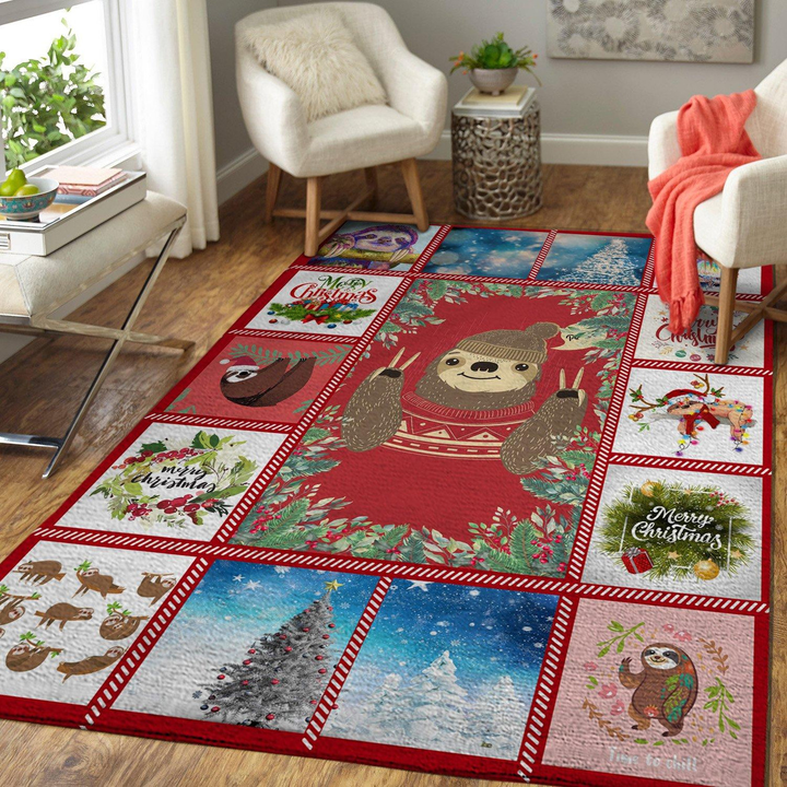 Sloth Merry Christmas Rug Room Carpet Sport Custom Area Floor Home Decor