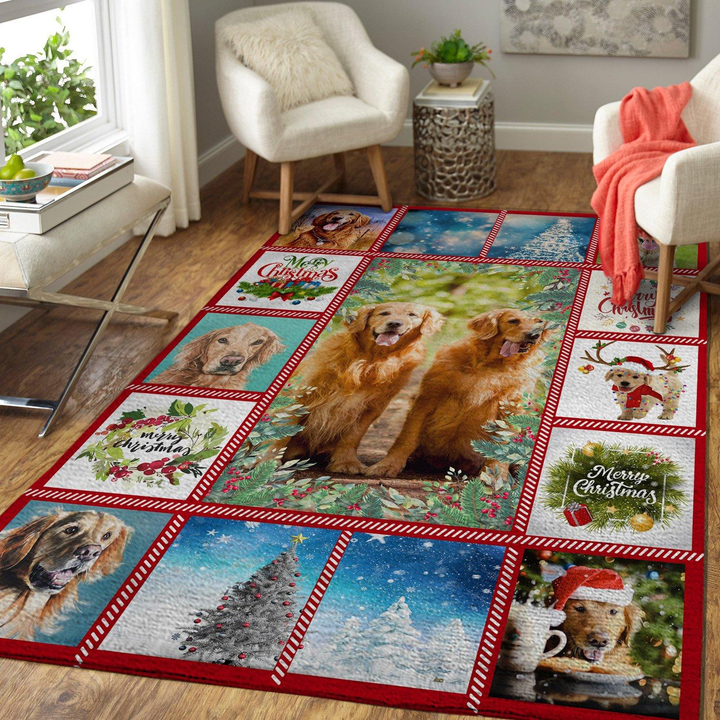 Golden Retriever Merry Christmas Rug Room Carpet Sport Custom Area Floor Home Decor
