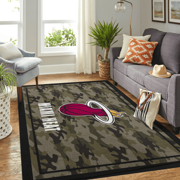 Camo Camouflage Miami Heat Nba Rug Room Carpet Sport Custom Area Floor Home Decor