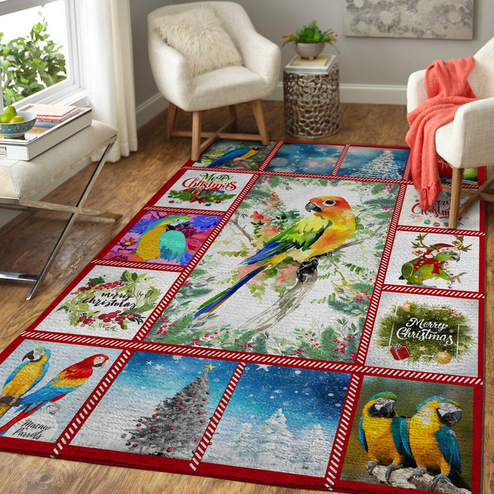 Parrot Merry Christmas Rug Room Carpet Sport Custom Area Floor Home Decor