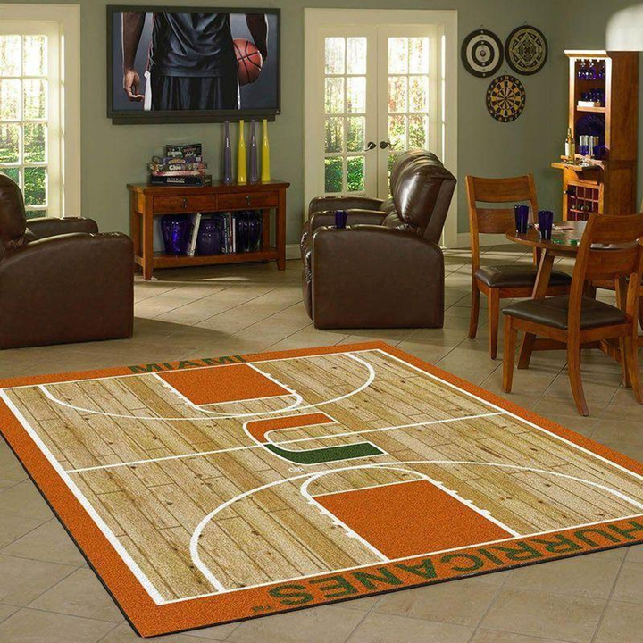 Miami Hurricanes Ncaa Basketball Court Rug Room Carpet Sport Custom Area Floor Home Decor