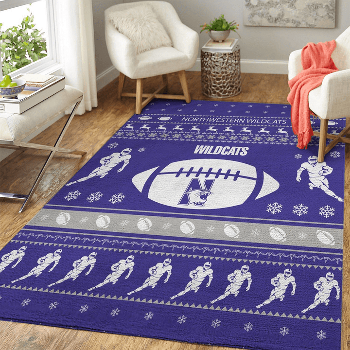 Northwestern Wildcats Ncaa Football Christmas Rug Room Carpet Sport Custom Area Floor Home Decor