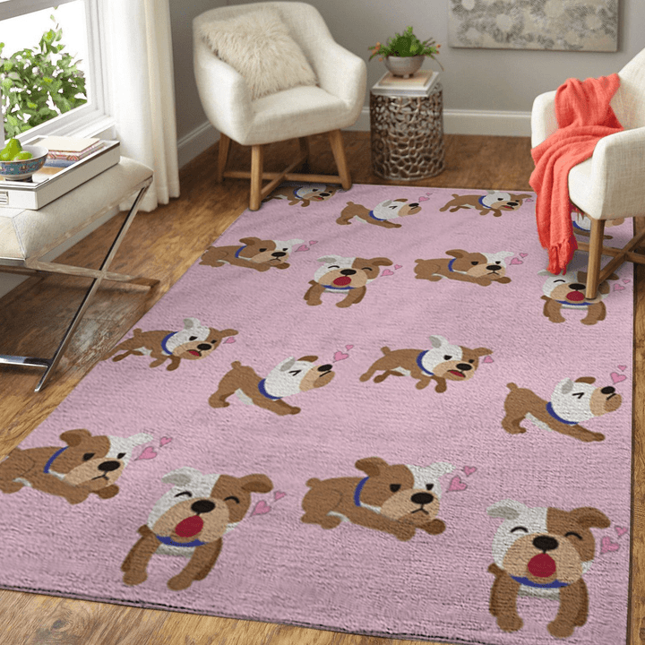 American Bulldog Pink Heart Rug Room Carpet Sport Custom Area Floor Home Decor