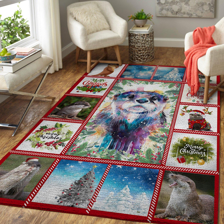 Otter Merry Christmas Rug Room Carpet Sport Custom Area Floor Home Decor