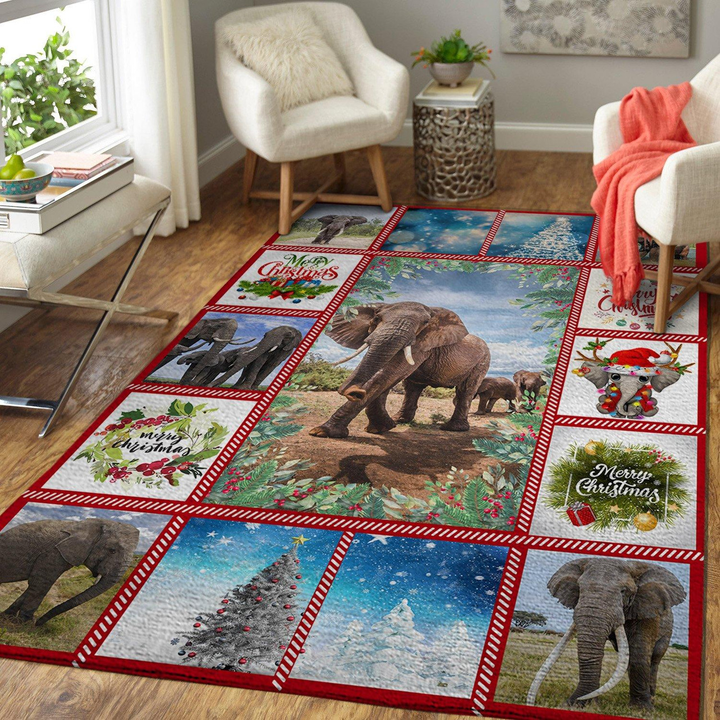 Elephant Merry Christmas Rug Room Carpet Sport Custom Area Floor Home Decor