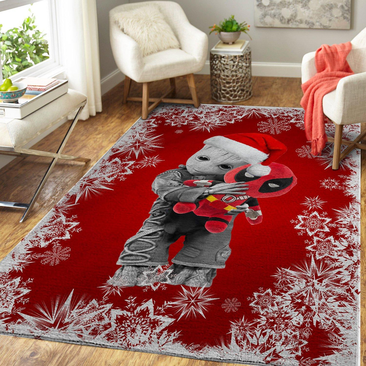 Deadpool Groot Hug Christmas Rug Room Carpet Sport Custom Area Floor Home Decor