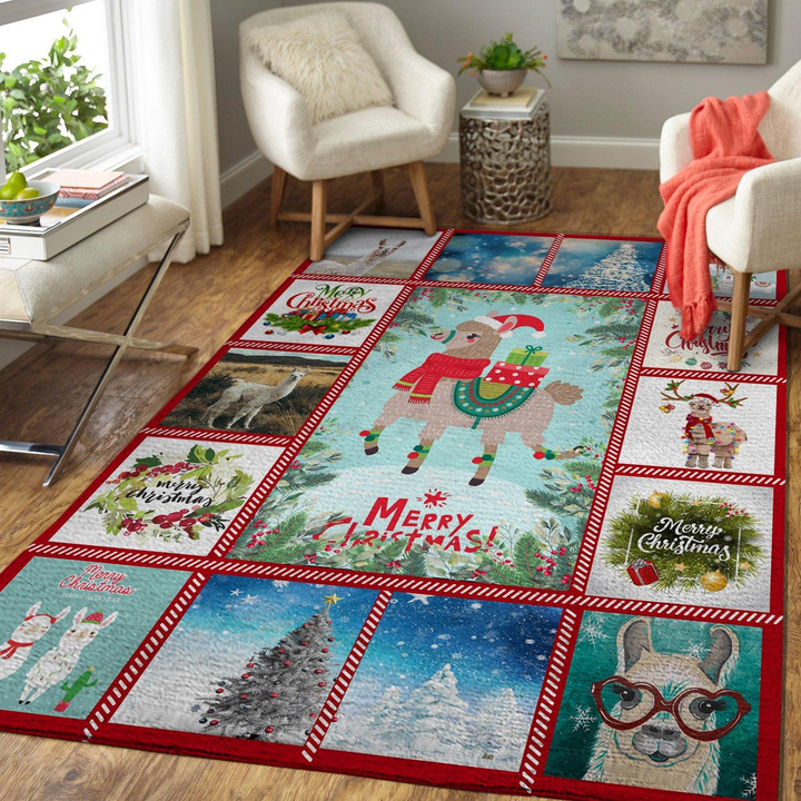 Llama Merry Christmas Rug Room Carpet Sport Custom Area Floor Home Decor