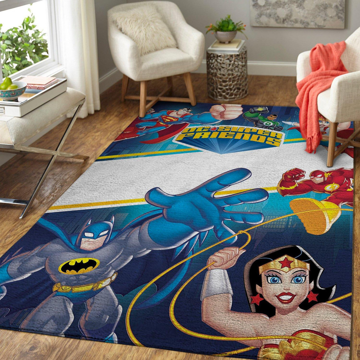 Super Friends Cartoon Series Tv Movies Shows Rug Room Carpet Custom Area Floor Home Decor