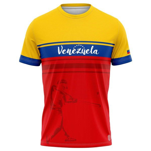 Venezuela 2023 Men Baseball Red Blue Yellow Player Pattern 3D T-Shirt For Fan