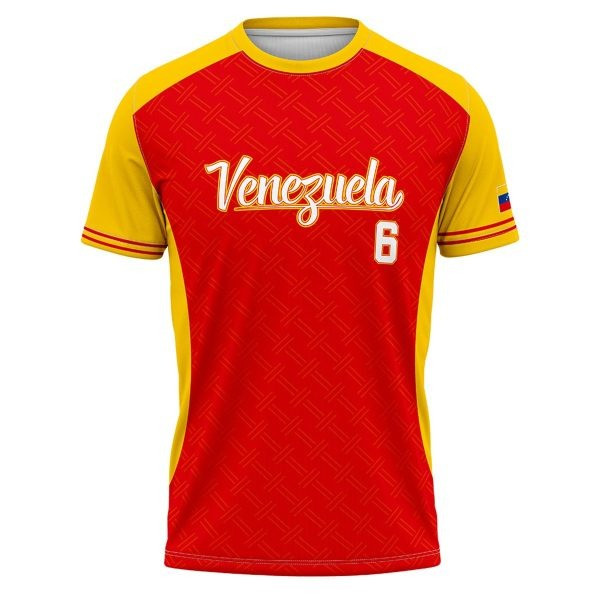 Venezuela 2023 Men Baseball Red Yellow Pattern 3D T-Shirt For Fan