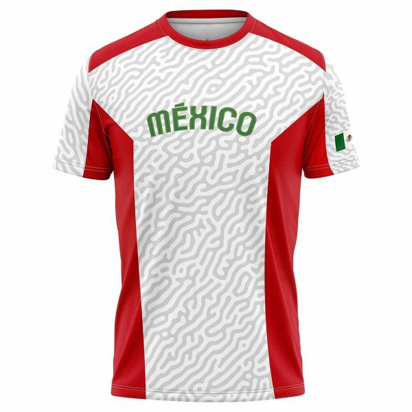 Mexico 2023 Men Baseball White Red Pattern 3D T-Shirt For Fan