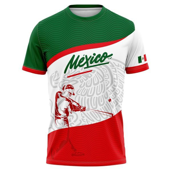 Mexico 2023 Men Baseball White Red Green Specific Logo Player Pattern 3D T-Shirt For Fan