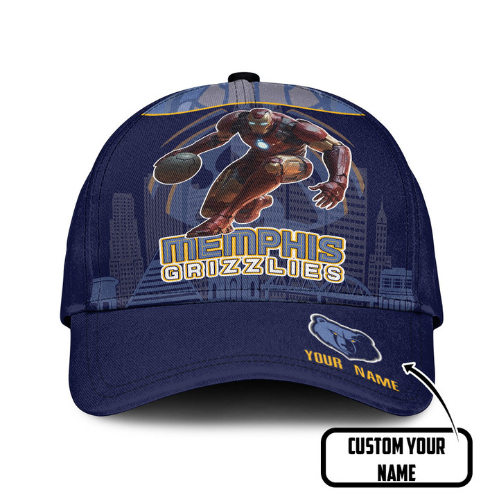 Memphis Grizzlies Iron Man Pattern Custom Name Print Baseball Cap Hat
