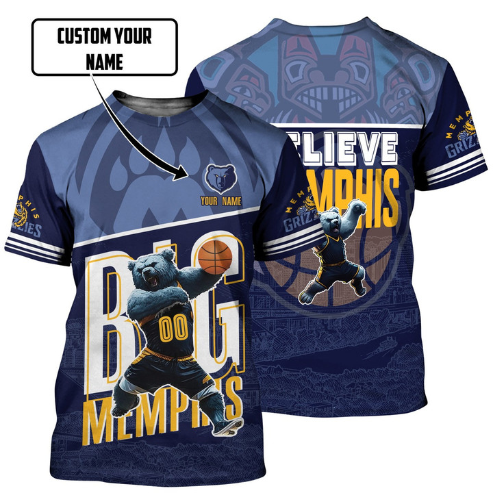 Big Memphis Grizzlies Basketball Pattern Personalized Name 3D T-Shirt Gift For Fan