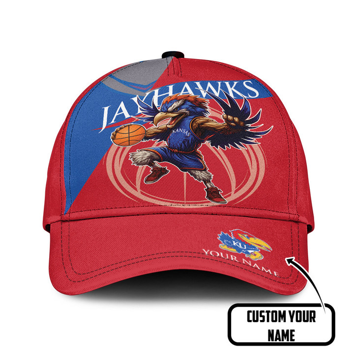Kansas Jayhawks Pattern Custom Name Print Baseball Cap Hat
