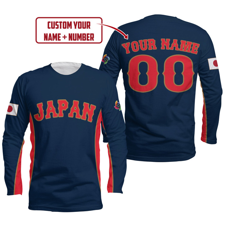 Japan Baseball Custom Name And Number Print 3D Long Sleeve T-Shirt