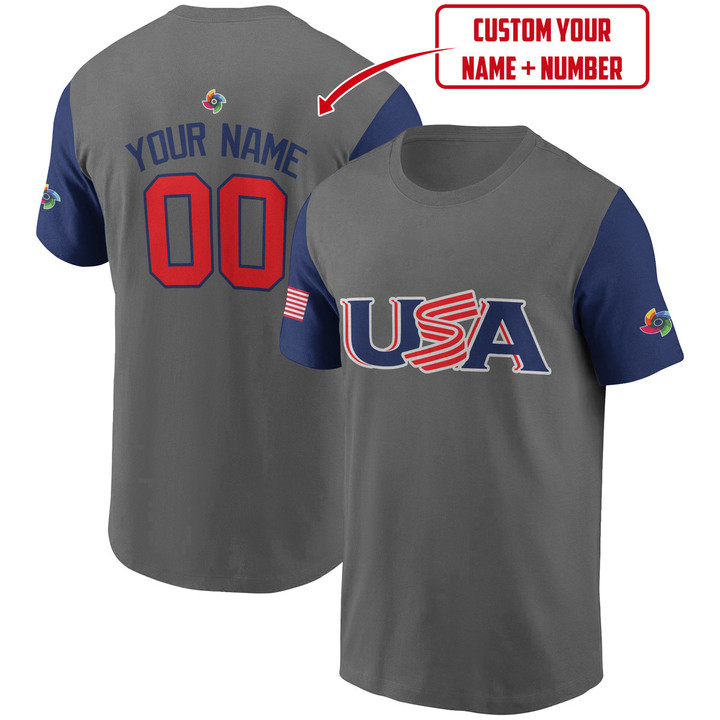 United States USA 2023 Men Baseball Brown Navy Blue Pattern Custom 3D T-Shirt For Fan