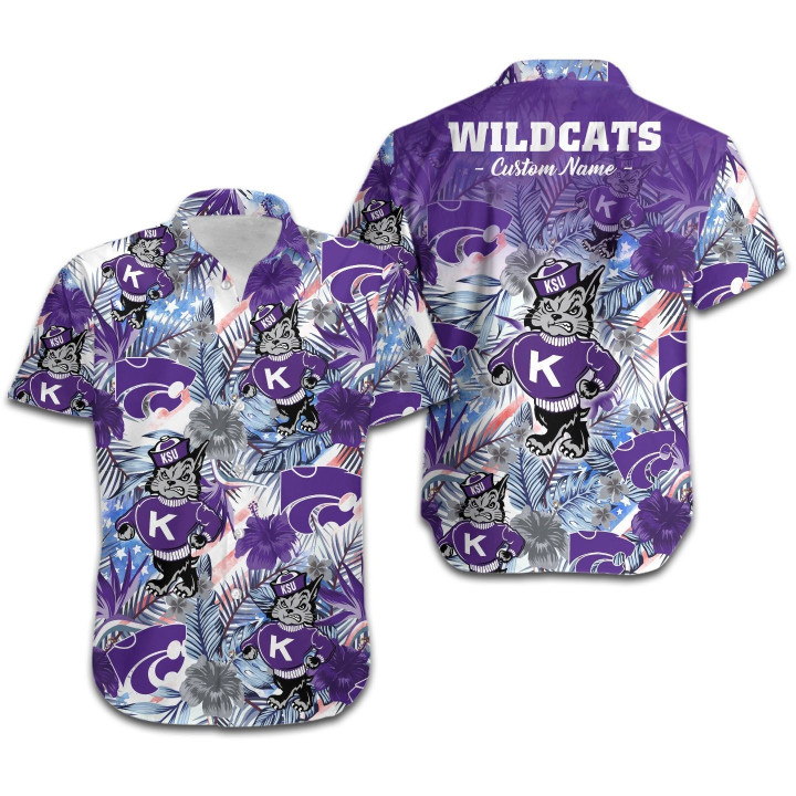 Kansas State Wildcats Custom Name Beach Summer Pattern On Purple Background 3D Hawaiian Shirt