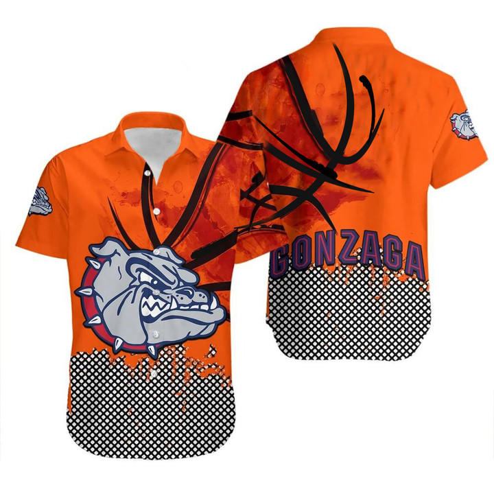 Gonzaga Bulldogs Men's Basketball On Orange Background 3D Hawaiian Shirt