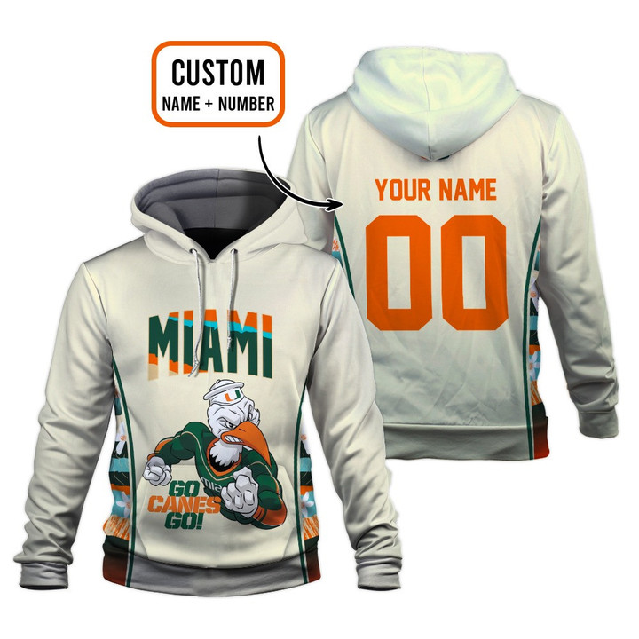 Miami Hurricanes Men's Basketball Mascot Pattern Custom Name And Number Print 3D Hoodie