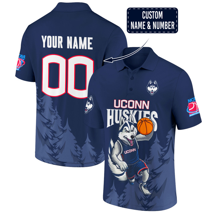 UConn Huskies Basketball Mascot Custom Name And Number Pattern 3D Men's Polo Shirt