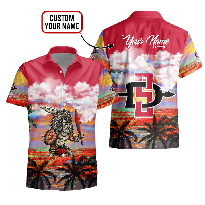 Custom Name San Diego State Aztecs Men's Basketball Sunset Pattern For Fans 3D Hawaiian Shirt