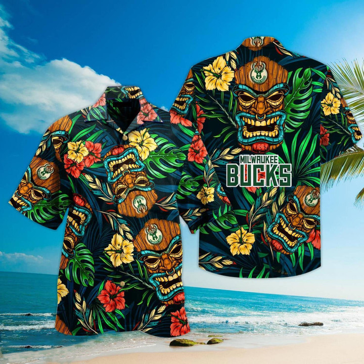 Milwaukee Bucks Basketball Tropical Pattern For Fans 3D Hawaiian Shirt