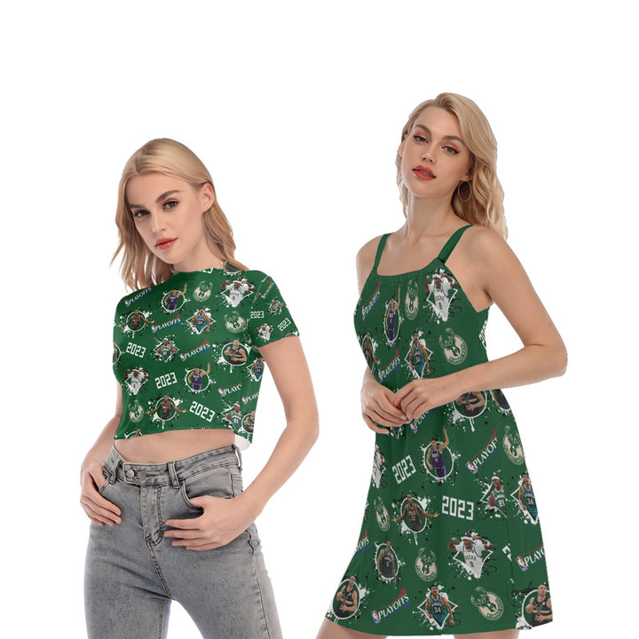 Milkwaukee Buck Pattern Print Women's Sleeveless Cami Dress Casual Shorts And Croptop