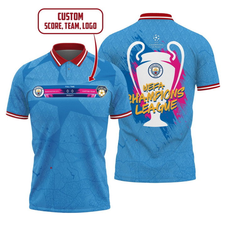 Manchester City UEFA Champions League 2023 Champions Final Round Customized 3D Men's Polo Shirt
